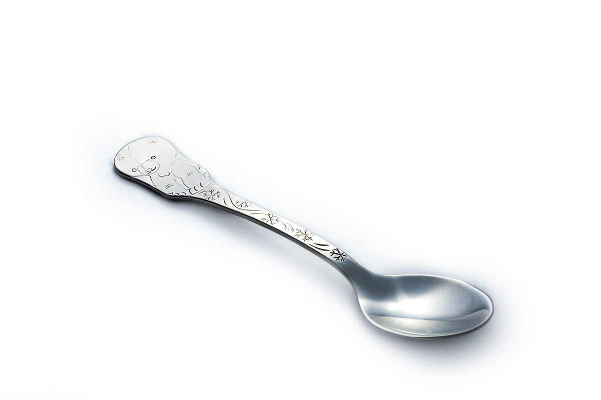 Kleynimals Stainless Steel Baby Spoon – Polar Bear, Self-Feeding, 18/10, USA Made